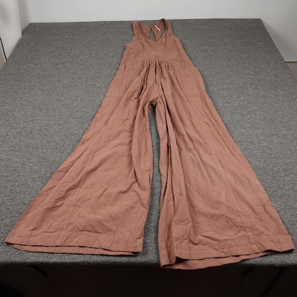 Free People Next Level Jumpsuit Womens Large Brown Wide Leg Pleated OB1180620